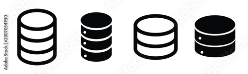 Foto Database storage icons set in black and white minimal style isolated vector cyli