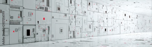 Futuristic Sci-Fi Corridor with Geometric Panels and Subtle Lighting.