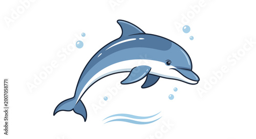 Billede på lærred A playful blue dolphin leaps from the water with a smile.