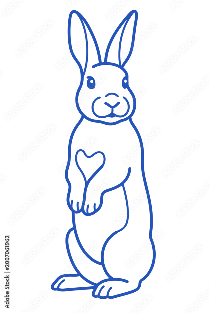 Obraz premium Blue Standing Rabbit with Heart Line Art Vector Illustration Isolated on White Background