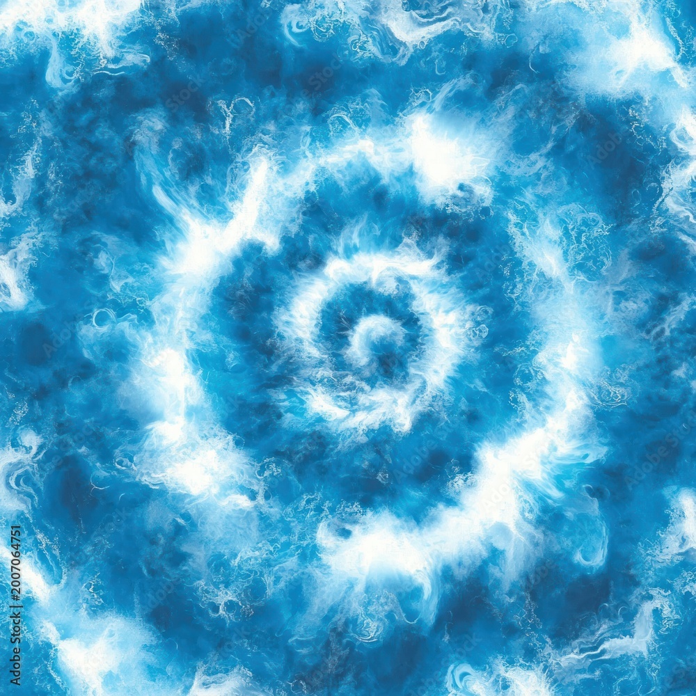 Fototapeta premium blue and white swirling spiral of cloudlike water and smoke textures, a hypnotic energetic yet calming vortex