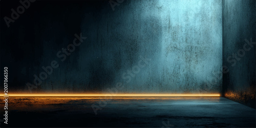 Fotografie A vintage spotlight pierces the dark mist to cast a grunge texture against an ol