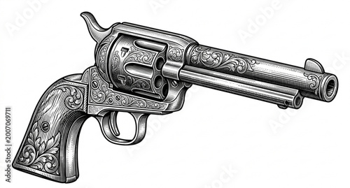 Photos Antique revolver engraving black and white vector illustration vintage firearm i