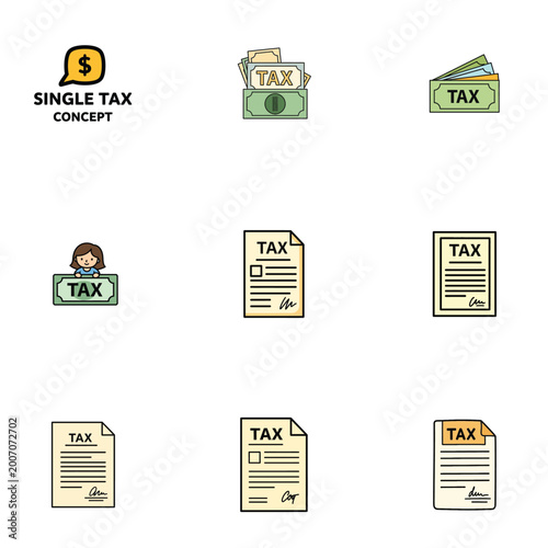 Single tax concept vector illustration with financial icons
