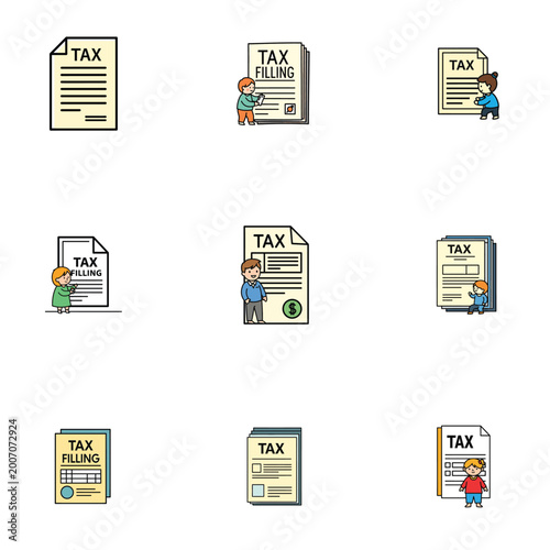Business Tax Filing and Accounting Vector Illustration Background