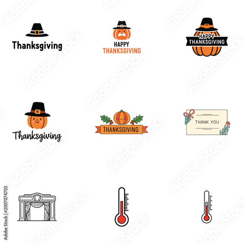 Happy Thanksgiving Vector Illustration with Plaid Pumpkin and Text
