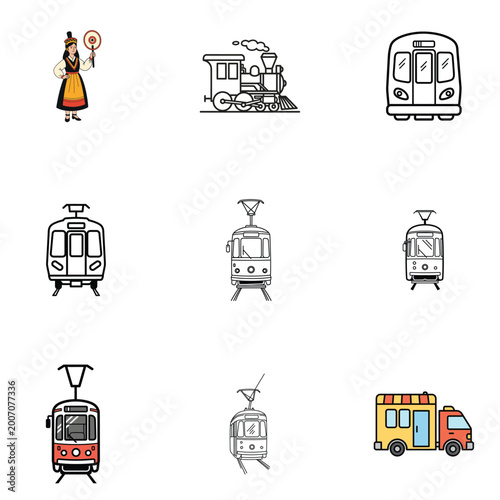 Seamless transport pattern with steam train and bus illustrations