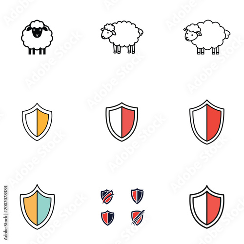 Abstract Sheep Vector Art featuring Checkered Bands and Shields