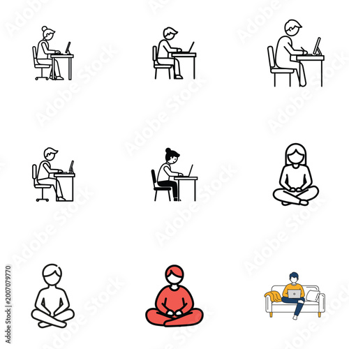 Abstract Vector Art of Office Workers in a Grid Pattern