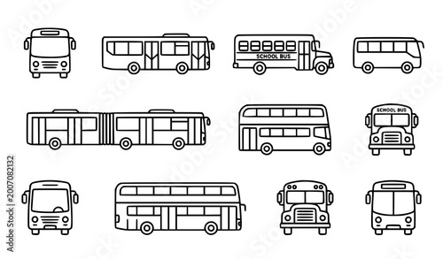 Quadro su tela Bus line art icon set with public transport and vehicle symbols in modern thin o