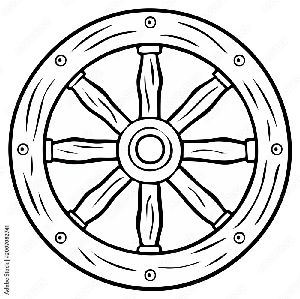 Obraz premium Outlined Ship Wheel Image with Detailed Spokes and Circular Edge for Nautical Designs