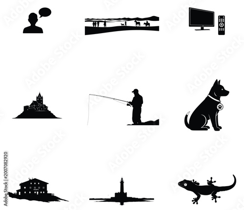 Abstract halftone communication and technology icons illustration