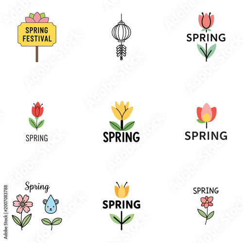 Spring festival floral pattern with blue gingham check design