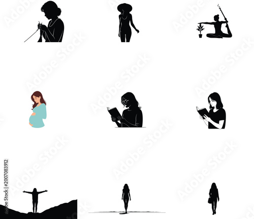 Modern Vector Graphic of People Silhouettes in Halftone Pattern