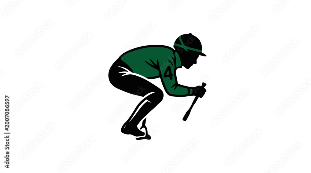 Fototapeta premium Stylized ninja character in green mask performing a martial arts pose