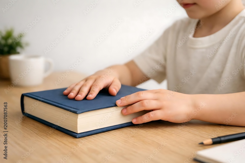 Fototapeta premium Child closing book after study learning routine education concept