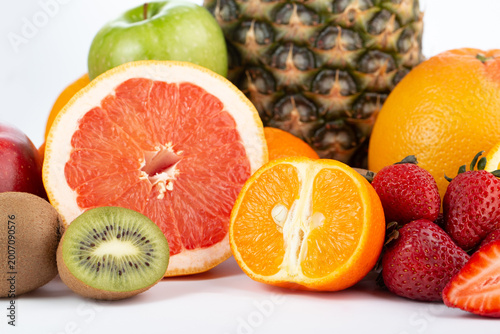 Canvastavla different fruits vitamine riched fresh ripe mellow juicy isolated on white floor