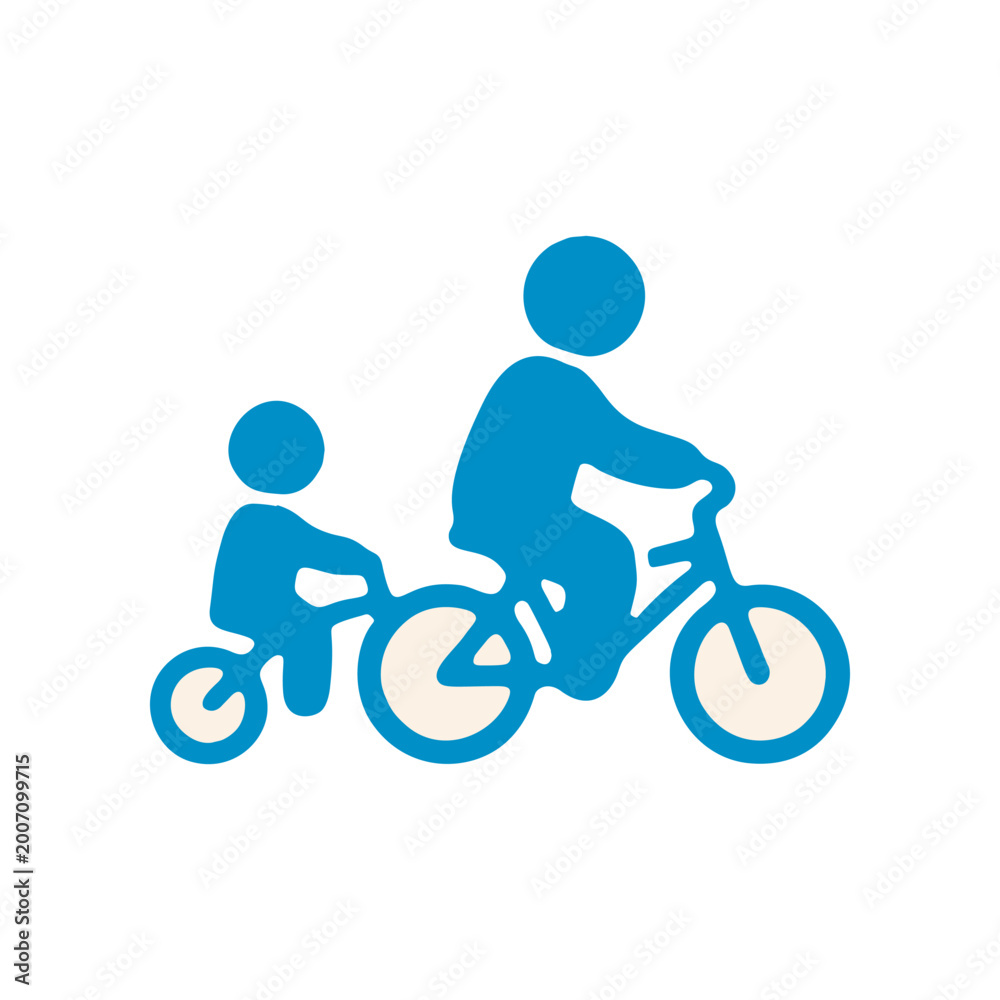 Obraz premium Father and child cycling together vector illustration isolated on white
