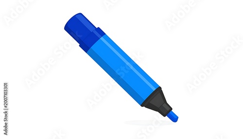 Blue highlighter pen on white background.