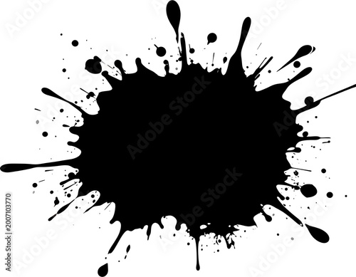 Black ink splatter on white background.