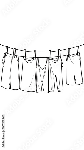 Clothes hanging on a line to dry.