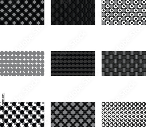 Navy blue and white geometric textile pattern collage background