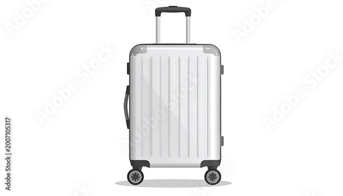 Silver luggage travel suitcase on wheels.