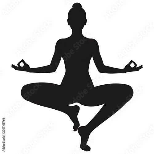 Woman in meditation yoga pose silhouette.