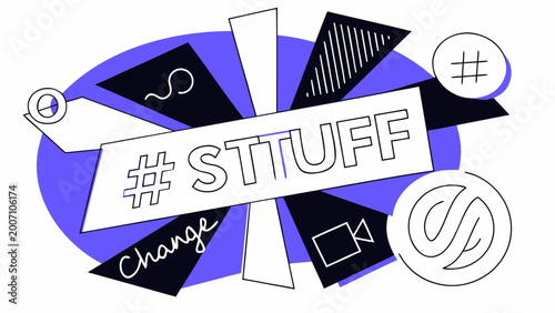 Konstfotografi Hashtag symbol appears alongside various geometric shapes and icons