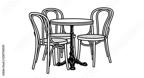 Vintage Cafe Table and Chairs Illustration.