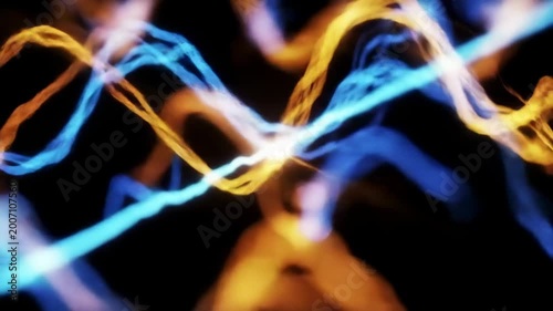 Abstract, glowing energy streams intertwine against a dark backdrop
