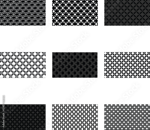 Navy blue and white seamless geometric pattern collection for design