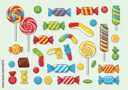 Tableau sur toile Colorful candy assortment on pale background