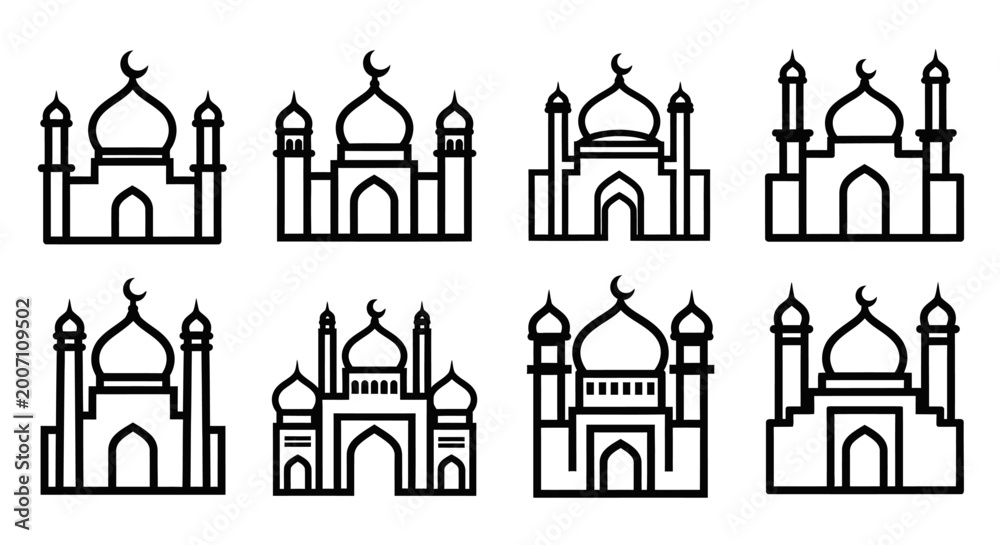Fototapeta premium Islamic mosque design variations vector illustrations for religious themes