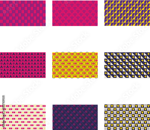 Retro Digital Pattern with Musical Notes and Geometric Grids