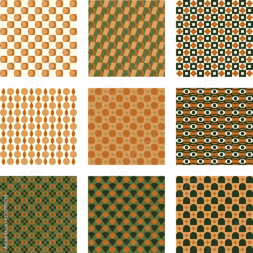 Abstract Geometric Pattern Illustration with Earthy Tones and Grids