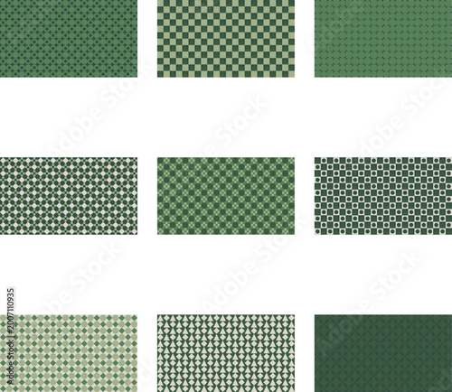 Geometric weaving patterns in green and navy blue colors