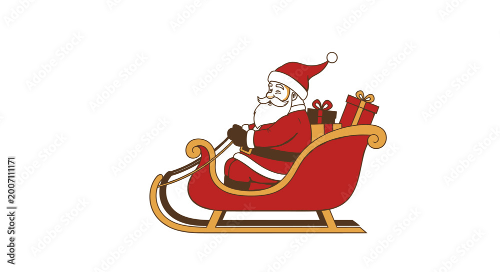 Naklejka premium Santa claus in red sleigh with gifts isolated on white background vector