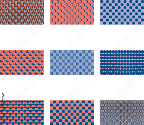 Pastel Abstract Geometric Pattern with Halftone Textures
