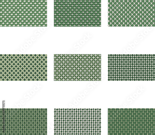 Textile pattern collection with green and blue gingham and skulls