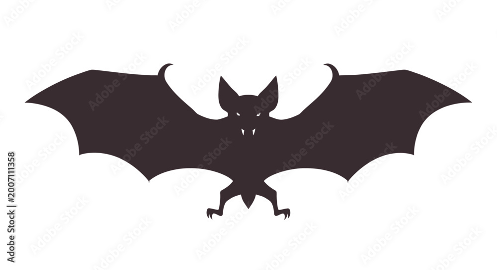Fototapeta premium Silhouette of a bat with outstretched wings against a white background
