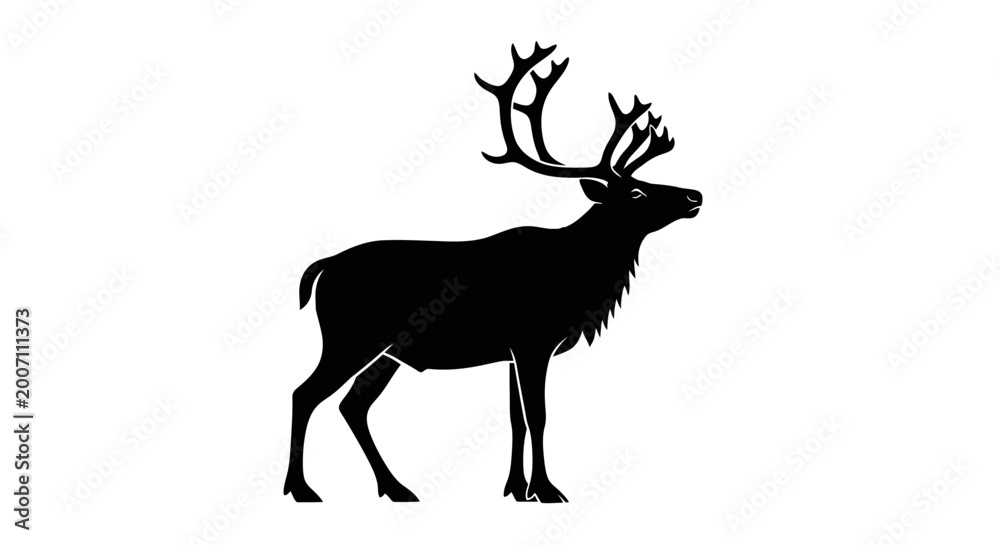 Obraz premium Silhouette of a majestic reindeer isolated on white background for design