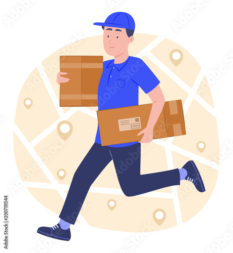Delivery Man Holding the Parcel Boxes for Shipping and Logistics Service Concept Illustration