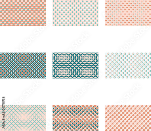 Peach and Blue Pastel Geometric Seamless Pattern Set