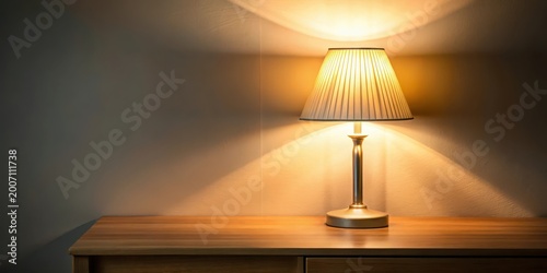 Soft glow of table lamp illuminates bedside area, soft illumination, table lamp,  soft illumination