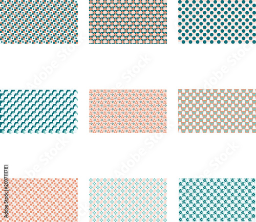 Abstract geometric pattern collection in blue and pink tones