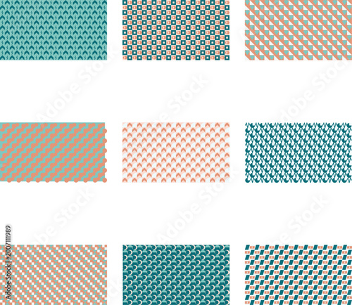 Modern geometric pixel patterns with abstract textile textures