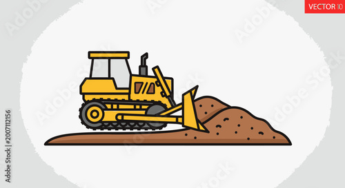 Yellow bulldozer on earth works illustration for construction or development