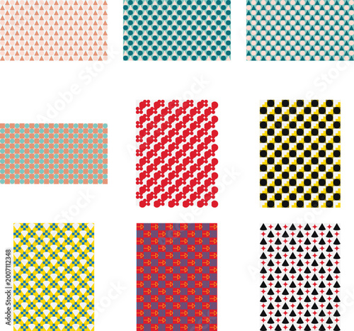 Collection of Abstract Geometric Vector Patterns in Blue and Pink