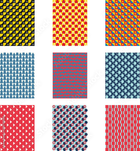 Abstract Geometric Pattern Set with Colorful Digital Textures